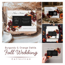 Burgundy Dark Orange Dahlia Modern Rustic Wedding