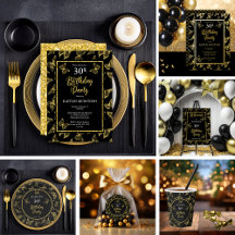 Butterflies - Black   Gold Glitter 30th Birthday