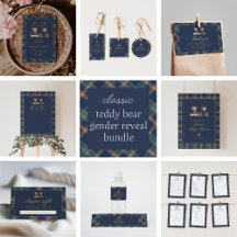 Preppy Navy Plaid Teddy Bear Gender Reveal 