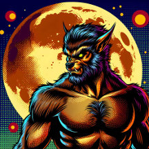 Comic Book Style Werewolf in Front of Full Moon