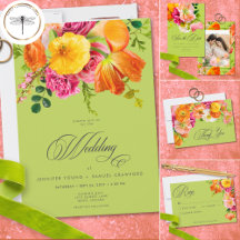 Vibrant Summer Floral Lime Orange Pink Wedding