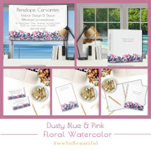 Dusty Blue and Pink Floral Watercolor 