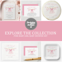 Pink Clothesline Coquette Bow Girl Baby Shower Set