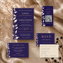 Elegant Navy Botanical Border Wedding Suite