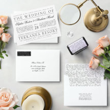 Formal Scrolling Leaves Black and White Wedding 