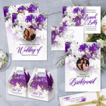 Wedding Stationary White Purple Bougainvillea