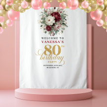 Burgundy blush flowers gold 80th birthday 42-80