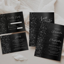 Glam Brushed Metal Glitter Black Wedding Suite