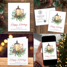 Christmas Lantern Watercolor Business Holiday Card
