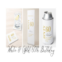 Personalised White, Black & Gold 60th Birthday