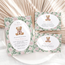 Teddy Bear and Pink Flowers Baby Shower Collection