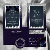 Dark Moody Glitter Silver Navy Blue Florals 