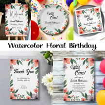 Elegant Watercolor Floral Wild One 1st Birthday