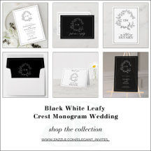 Black White Leafy Crest Monogram Wedding