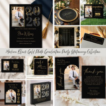 Modern Black Gold Photo Graduation Party Stationer