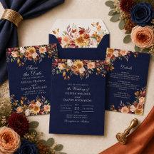 Midnight Blue & Burnt Orange Floral Wedding Suite