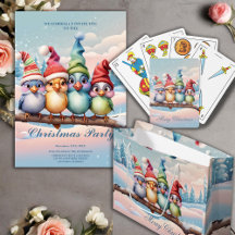 Cute fantasy birds with Christmas hats