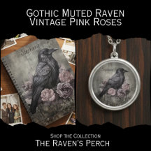 Muted Pink Roses Raven - Gothic Vintage Art