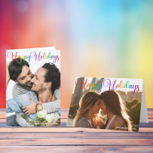 Rainbow Happy Holidays Photo Cards for LGBT Family
