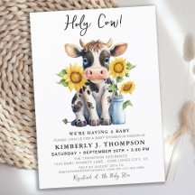 Cute Cow Sunflowers Modern Simple Farm Baby Shower