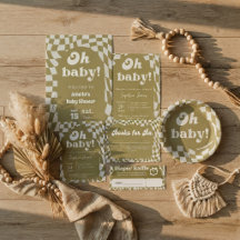 Retro Groovy Checkered Green Baby Shower
