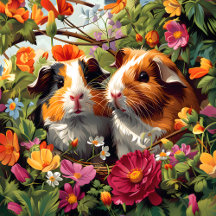 Guinea Pigs Among Garden Blooms