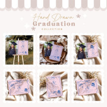 Hand Drawn Illustrated Pink & Blue Graduation 