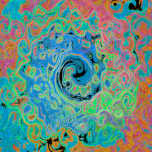 Watercolor Blue Groovy Abstract Retro Liquid Swirl