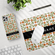 Orange Flowers, Floral Pattern, Black Collection