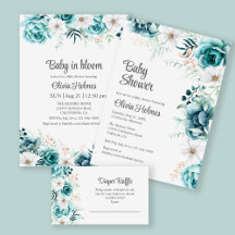 Teal and Off-White Wildflowers Baby Shower Suite