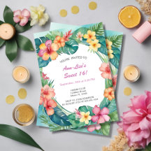 Colorful Flowers Hawaii Birthday Invitation Sweet 