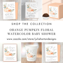 Orange Pumpkin Floral Watercolor Baby Shower 