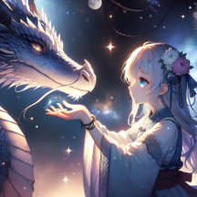 Beautiful Anime Girl and Her Dragon Ethereal Art