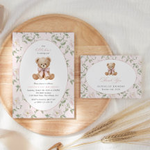 Cute Bear, Pink Flowers First Birthday Collection