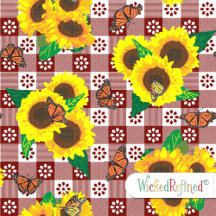 Sunflower Monarch Butterflies Red Gingham Pattern