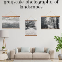 Tapestry Hung with Wood of Grayscale Landscapes