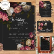 Dark Moody Burgundy & Cream Peonies Black Wedding