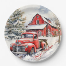 Christmas Vintage Red Truck Farm Scenes 