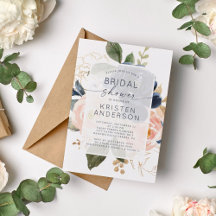 Navy Blush Pink Botanical Watercolor Bridal Shower