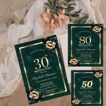 Elegant Flower Gold Frame Stars Green Birthday 