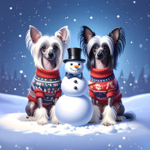 Chinese Crested Dogs & Snowman