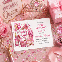 Classy Pink and Gold Glitter Birthday Queen 114P