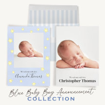 Baby Boy Announcement Cute Blue