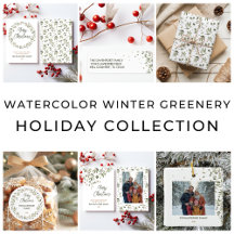 Elegant Watercolor Winter Greenery Holiday