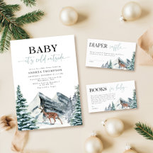 Watercolor Winter Forest Deer Baby Shower