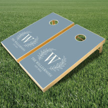 Elegant Dusty Blue Laurel Leaf Modern Monogram