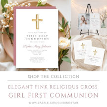 Elegant Pink Religious Cross Girl First Communion