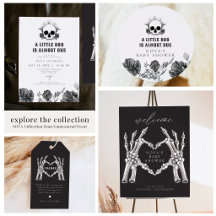 NOVA Vintage Gothic Black Floral Skull Baby Shower