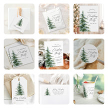 Watercolor Blue Christmas Tree Party