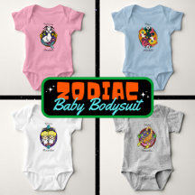 Whimsical Zodiac Sign Cartoon Baby Bodysuits